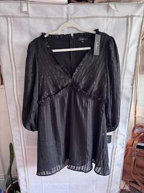 Lulus Forever In My Heart Black Striped Balloon Sleeve Mini Dress Size S NWT